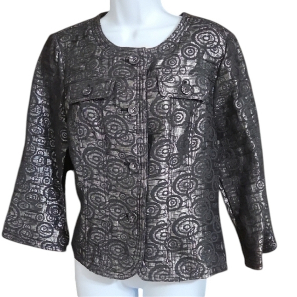 Ruby Rd Metallic Button Front Top